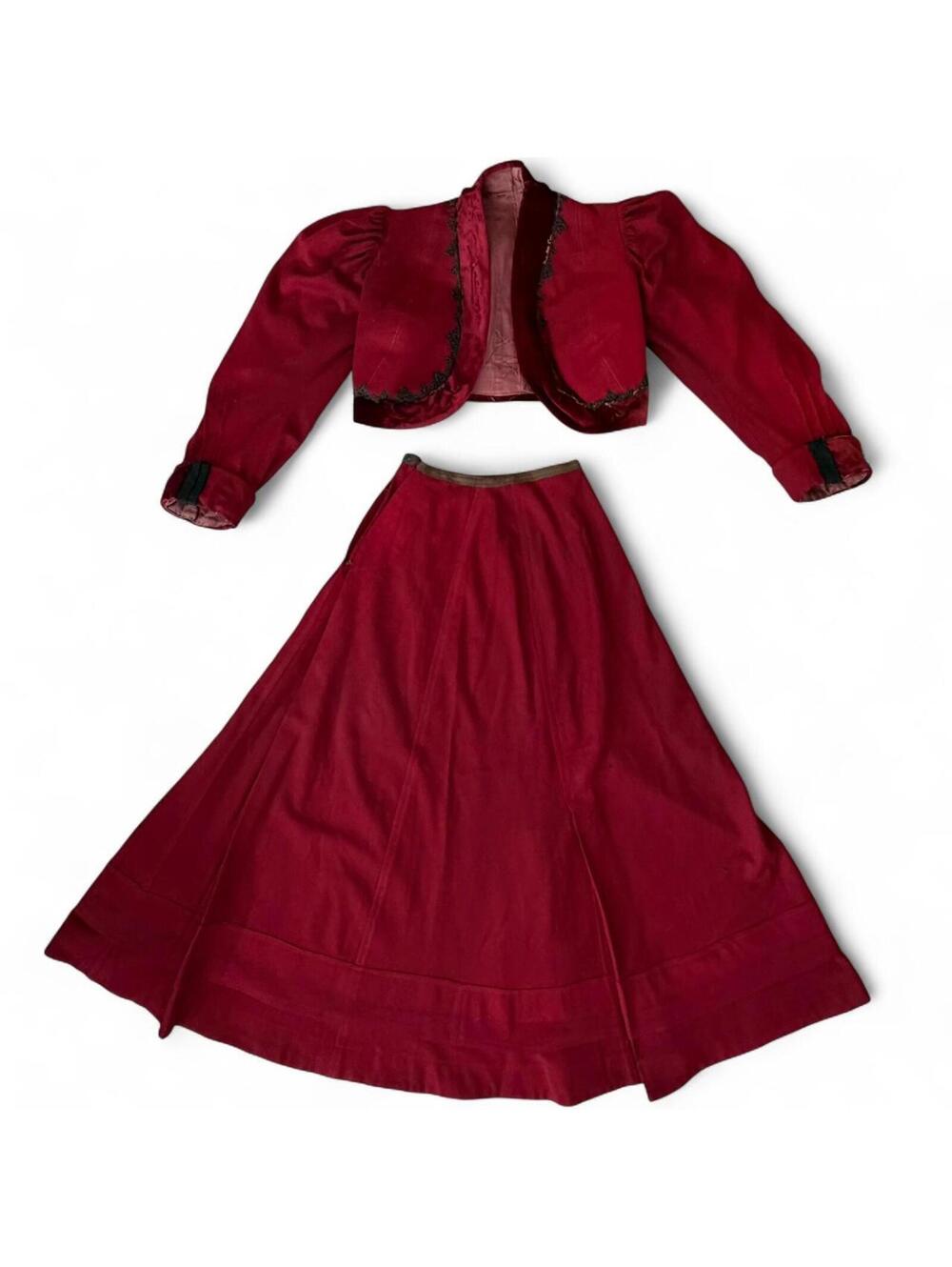 Vintage Two-Piece Burgundy Skirt and Bolero Jacket Set - Picture 2 of 8